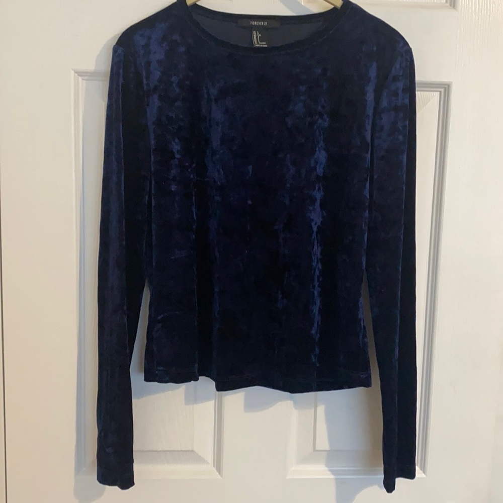 Navy Crushed Velvet Long Sleeve